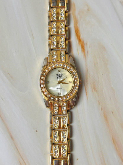 Women’s Fashion Watch – Crystal Bezel – Gold Tone Bracelet – Quartz