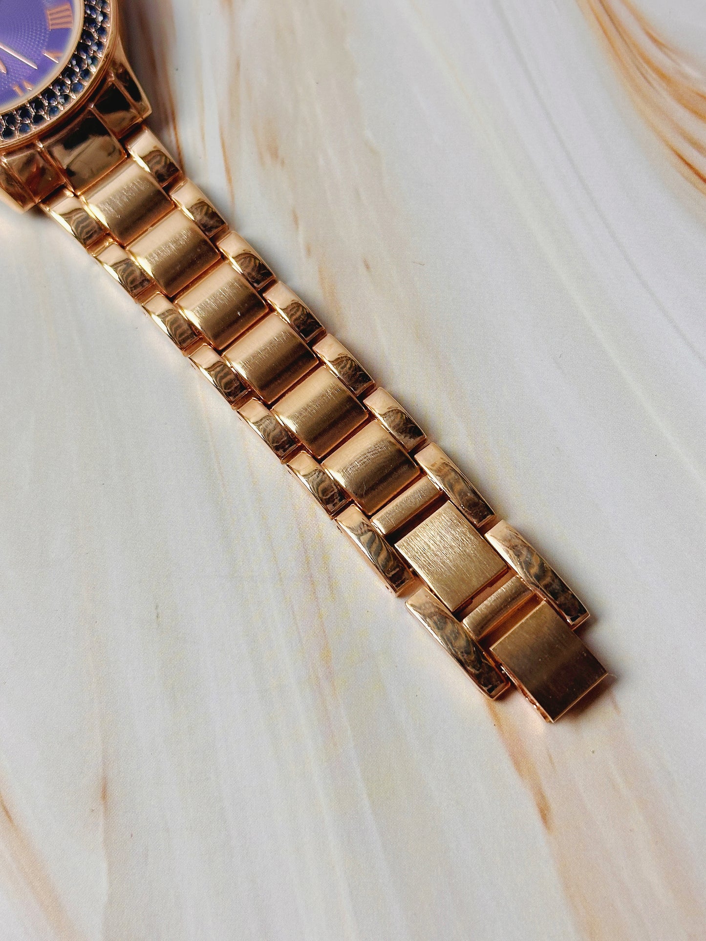 Style & Co Women’s Watch – Purple Dial – Crystal Bezel – Rose Gold Tone Bracelet