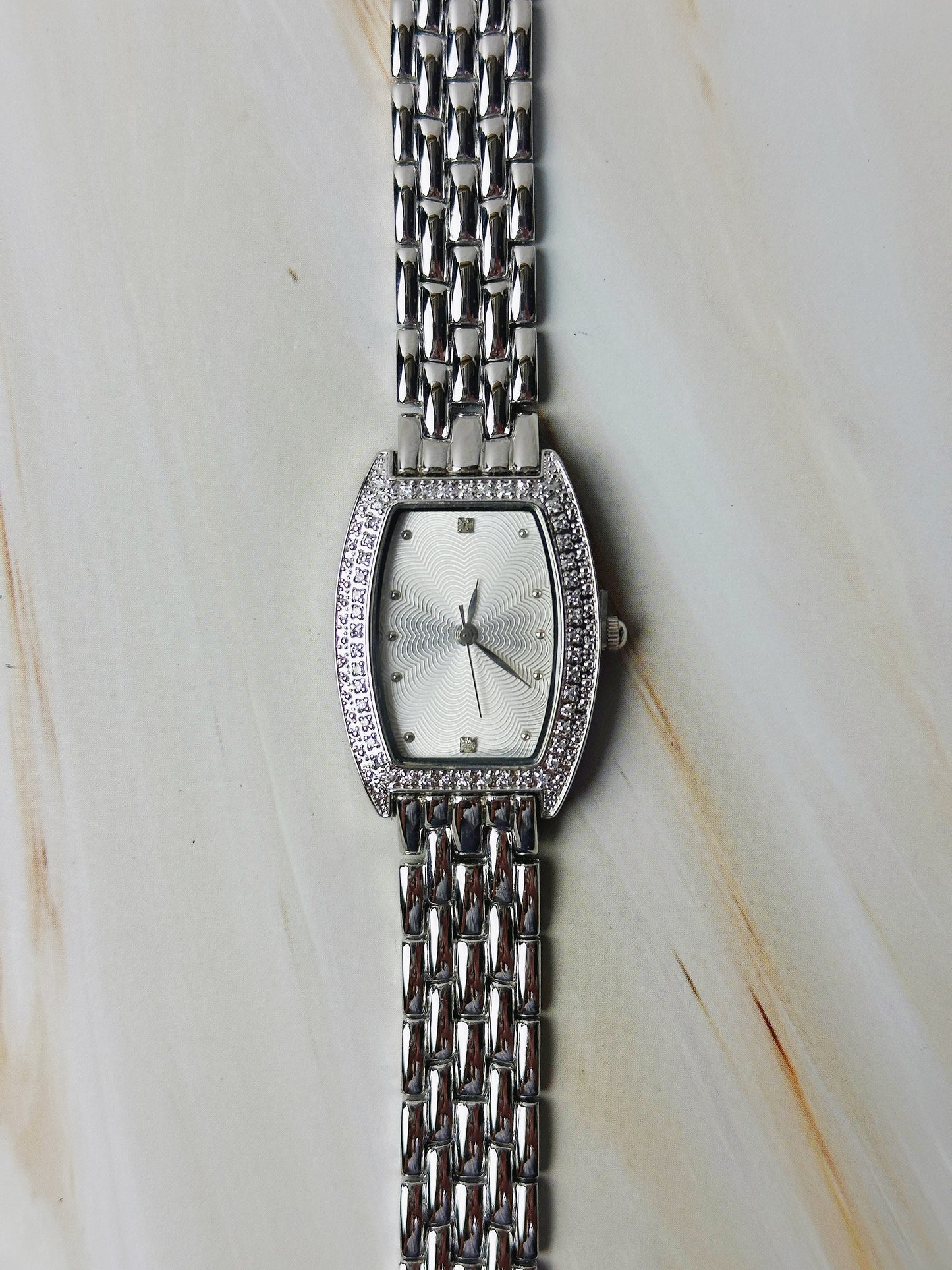 Ladies Dress Watch – Silver Tone – Crystal Bezel – Bracelet – With Box