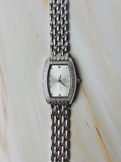 Ladies Dress Watch – Silver Tone – Crystal Bezel – Bracelet – With Box