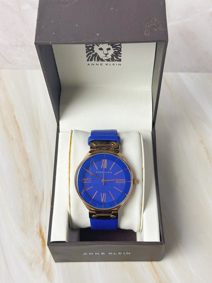 Anne Klein Ladies Watch – Blue Dial & Strap – Rose Gold Tone – Minimalist – With Box