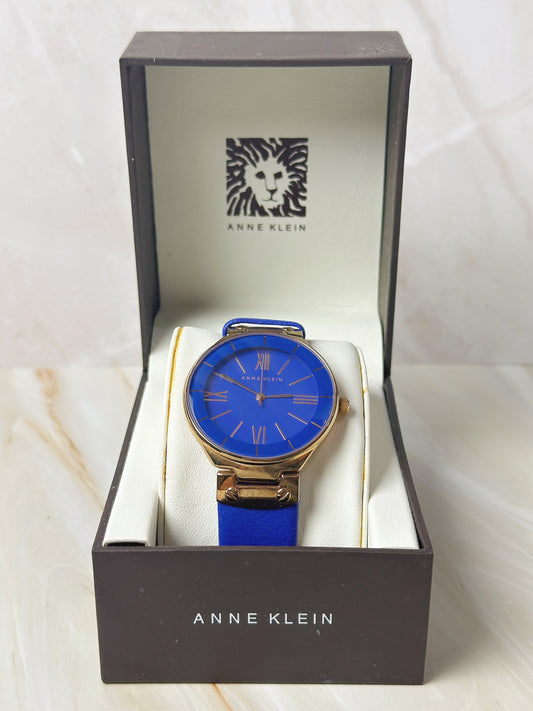 Anne Klein Ladies Watch – Blue Dial & Strap – Rose Gold Tone – Minimalist – With Box
