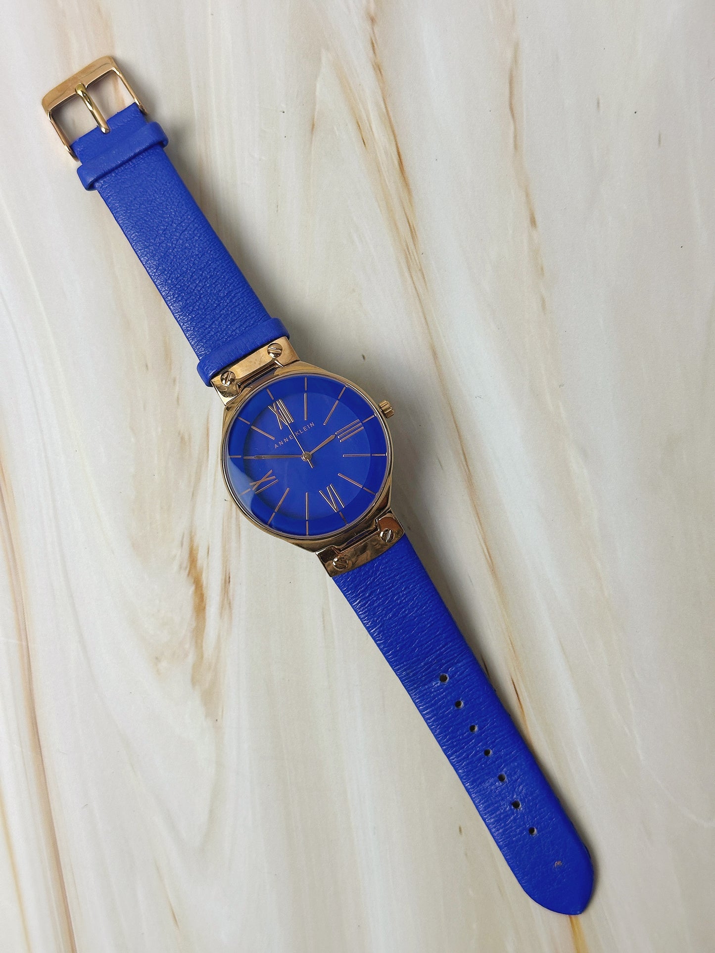 Anne Klein Ladies Watch – Blue Dial & Strap – Rose Gold Tone – Minimalist – With Box
