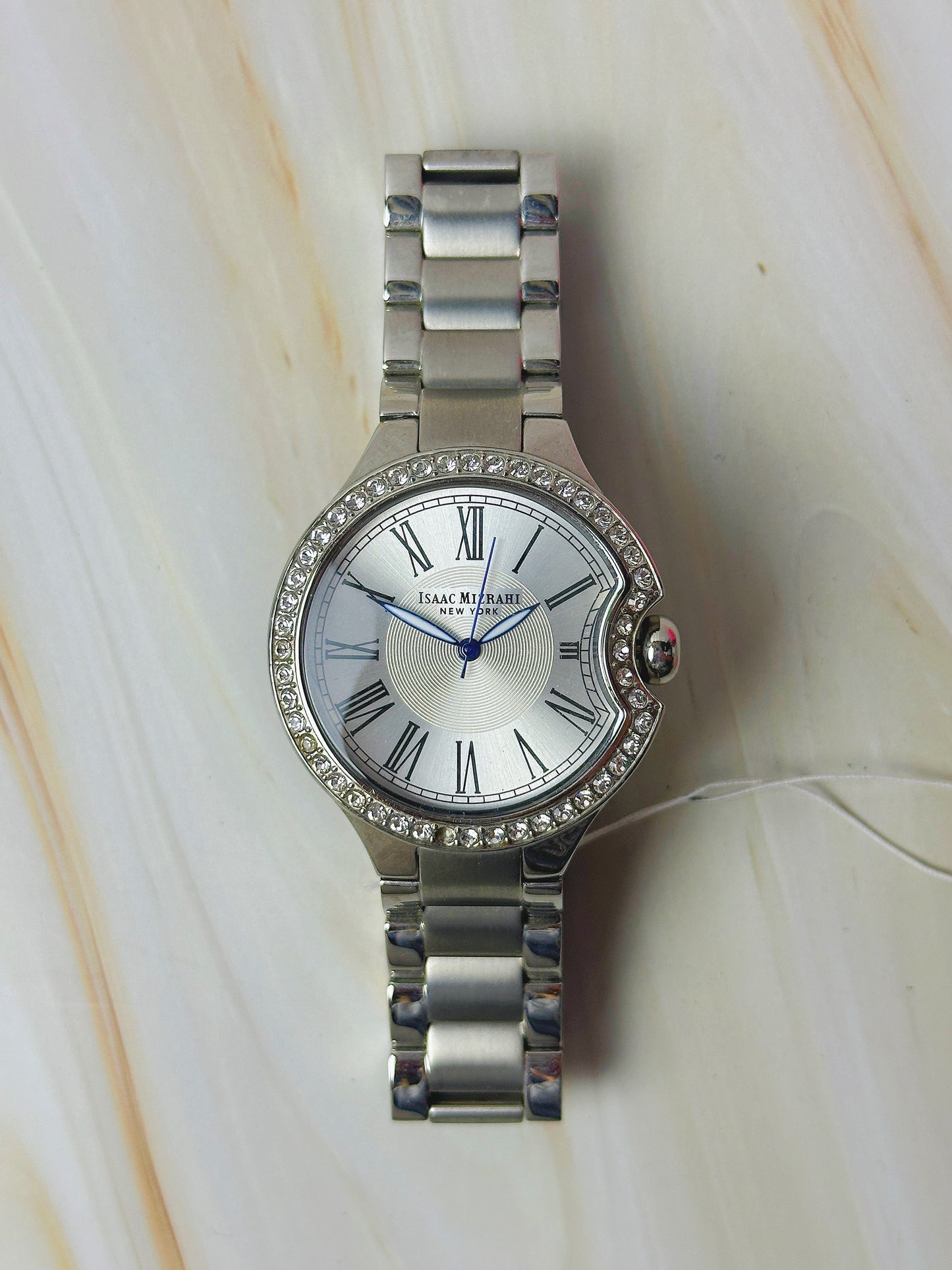 Isaac Mizrahi New York Ladies Watch – Silver Tone – Crystal Bezel – Roman Dial – With Box