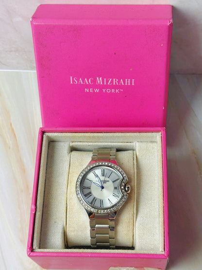 Isaac Mizrahi New York Ladies Watch – Silver Tone – Crystal Bezel – Roman Dial – With Box