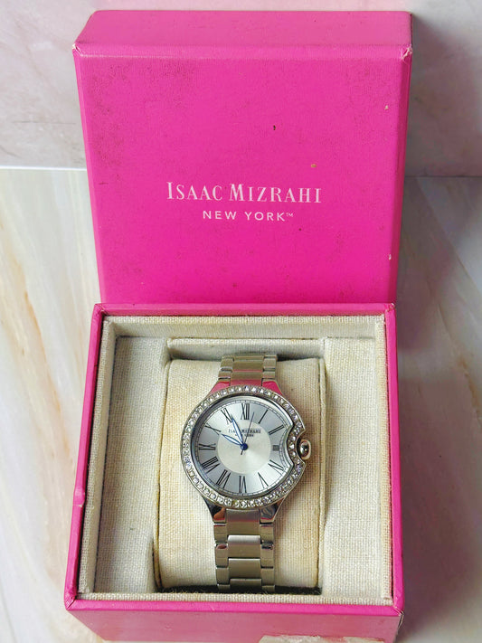 Isaac Mizrahi New York Ladies Watch – Silver Tone – Crystal Bezel – Roman Dial – With Box