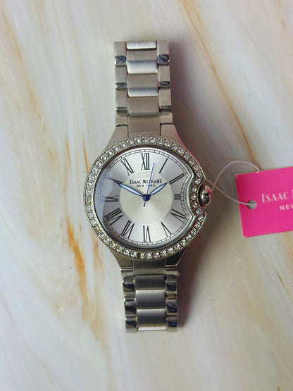 Isaac Mizrahi New York Ladies Watch – Silver Tone – Crystal Bezel – Roman Dial – With Box
