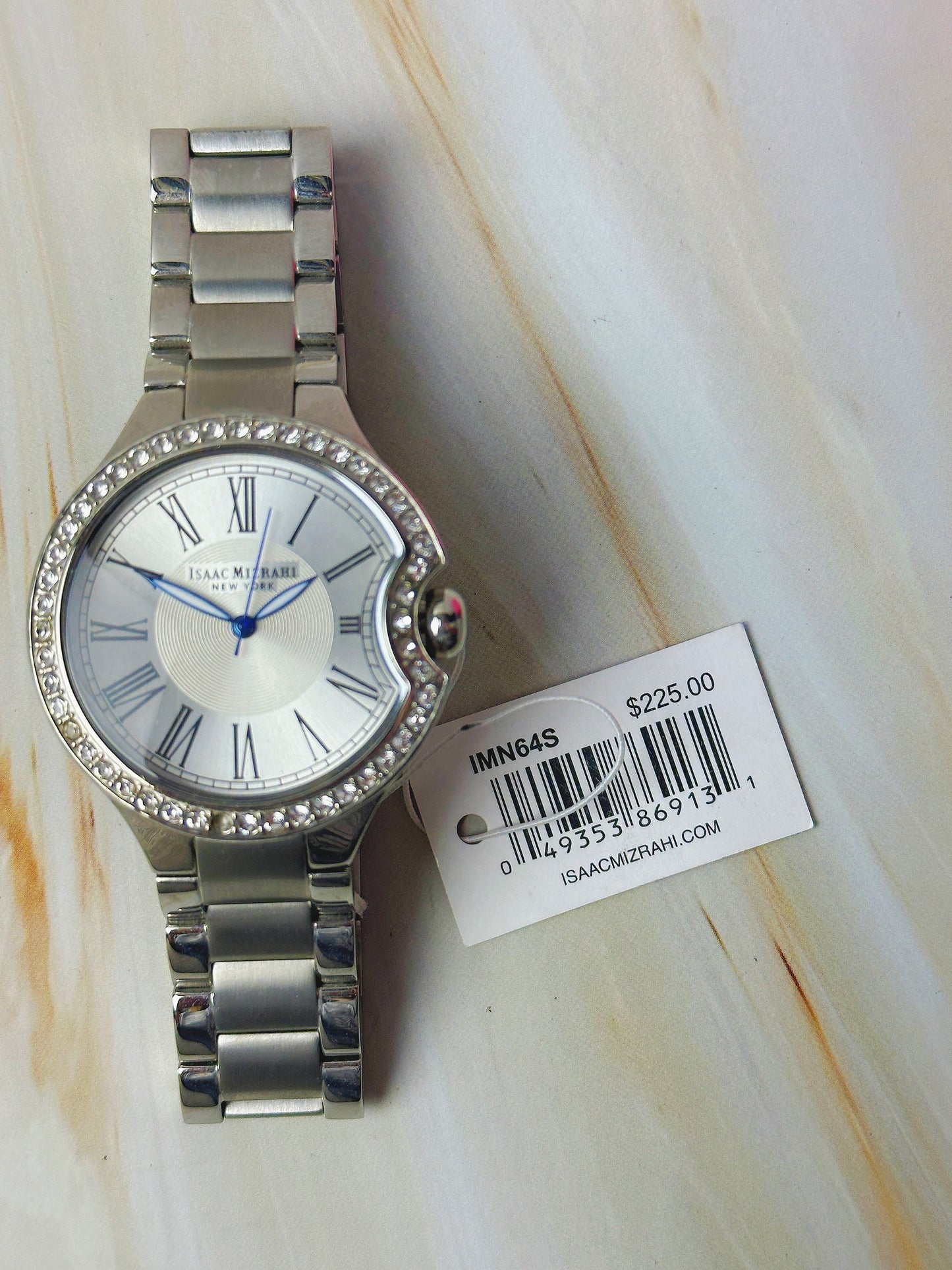 Isaac Mizrahi New York Ladies Watch – Silver Tone – Crystal Bezel – Roman Dial – With Box