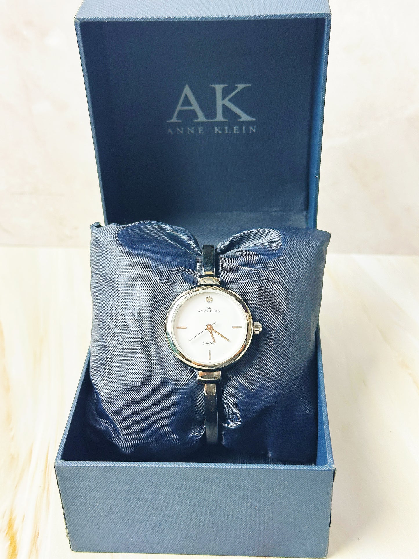 Anne Klein AK Diamond Ladies Watch – Silver Bangle – Minimalist Dial – With Box