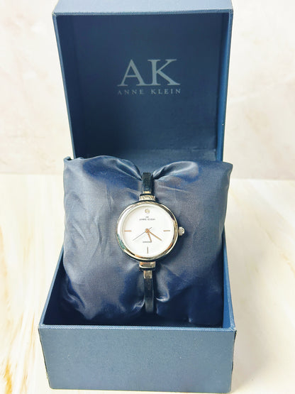 Anne Klein AK Diamond Ladies Watch – Silver Bangle – Minimalist Dial – With Box