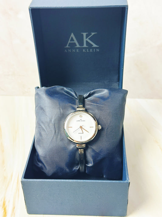 Anne Klein AK Diamond Ladies Watch – Silver Bangle – Minimalist Dial – With Box