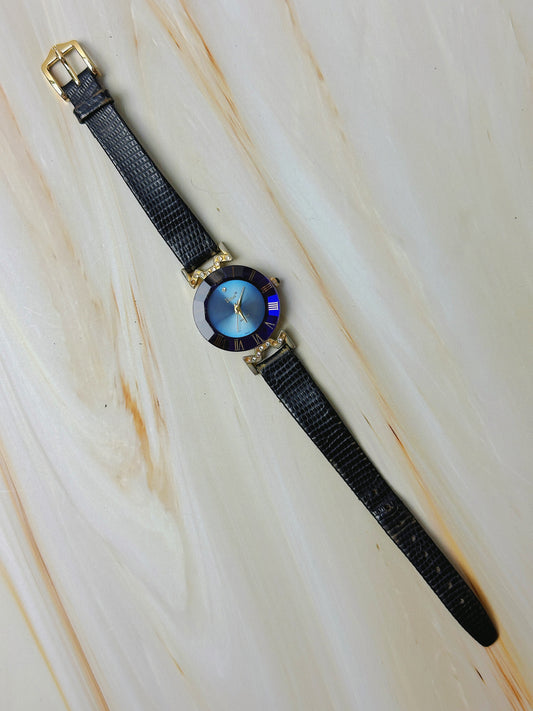 Vivani Ladies Quartz Watch – Blue Dial with Roman Numerals – Crystal Accents – Leather Strap