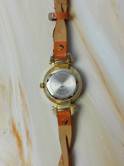 Francesca's Ladies Quartz Watch – Gold Tone Case – White Dial – Brown Leather Strap