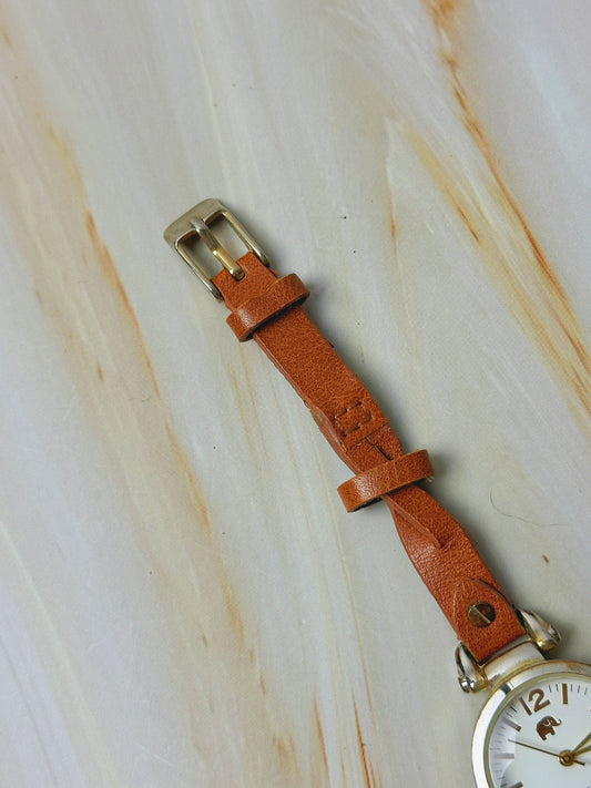 Francesca's Ladies Quartz Watch – Gold Tone Case – White Dial – Brown Leather Strap