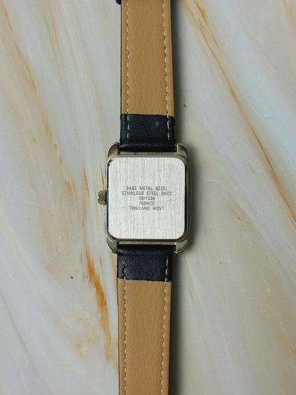 Armitron Ladies Quartz Watch – Square Case – White Dial – Black Leather Strap – Date Window