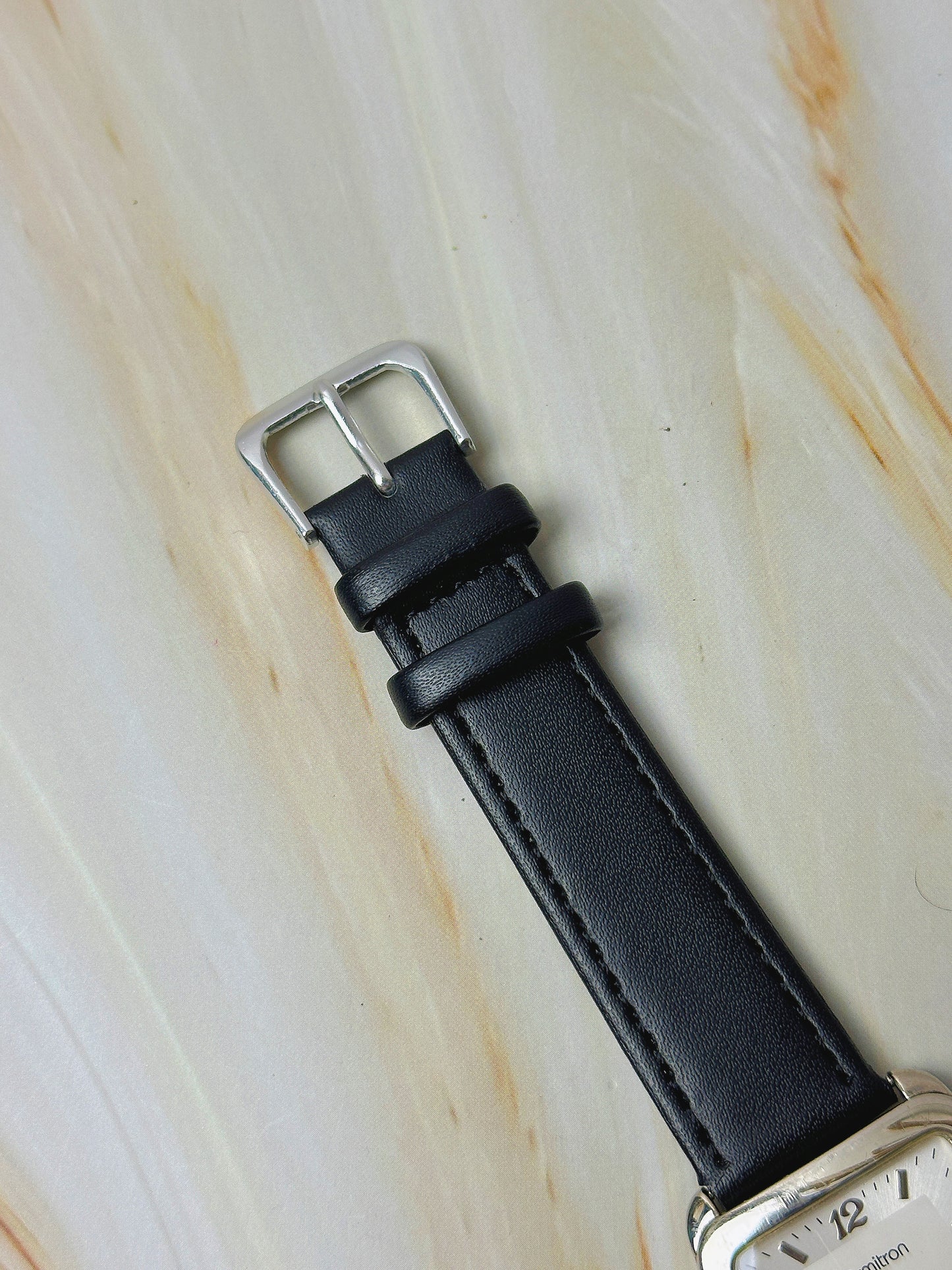 Armitron Ladies Quartz Watch – Square Case – White Dial – Black Leather Strap – Date Window