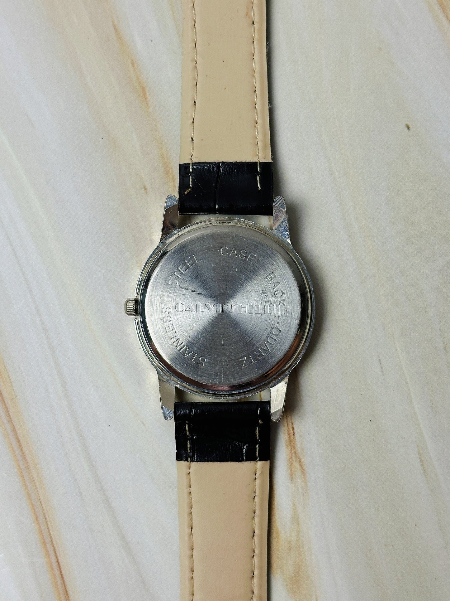 Ladies Quartz Watch – Minimalist White Dial – Silver Tone Case – Black Leather Strap