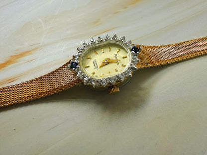 Armitron Diamond Quartz Ladies Watch – Gold Tone Mesh Bracelet – Crystal Bezel