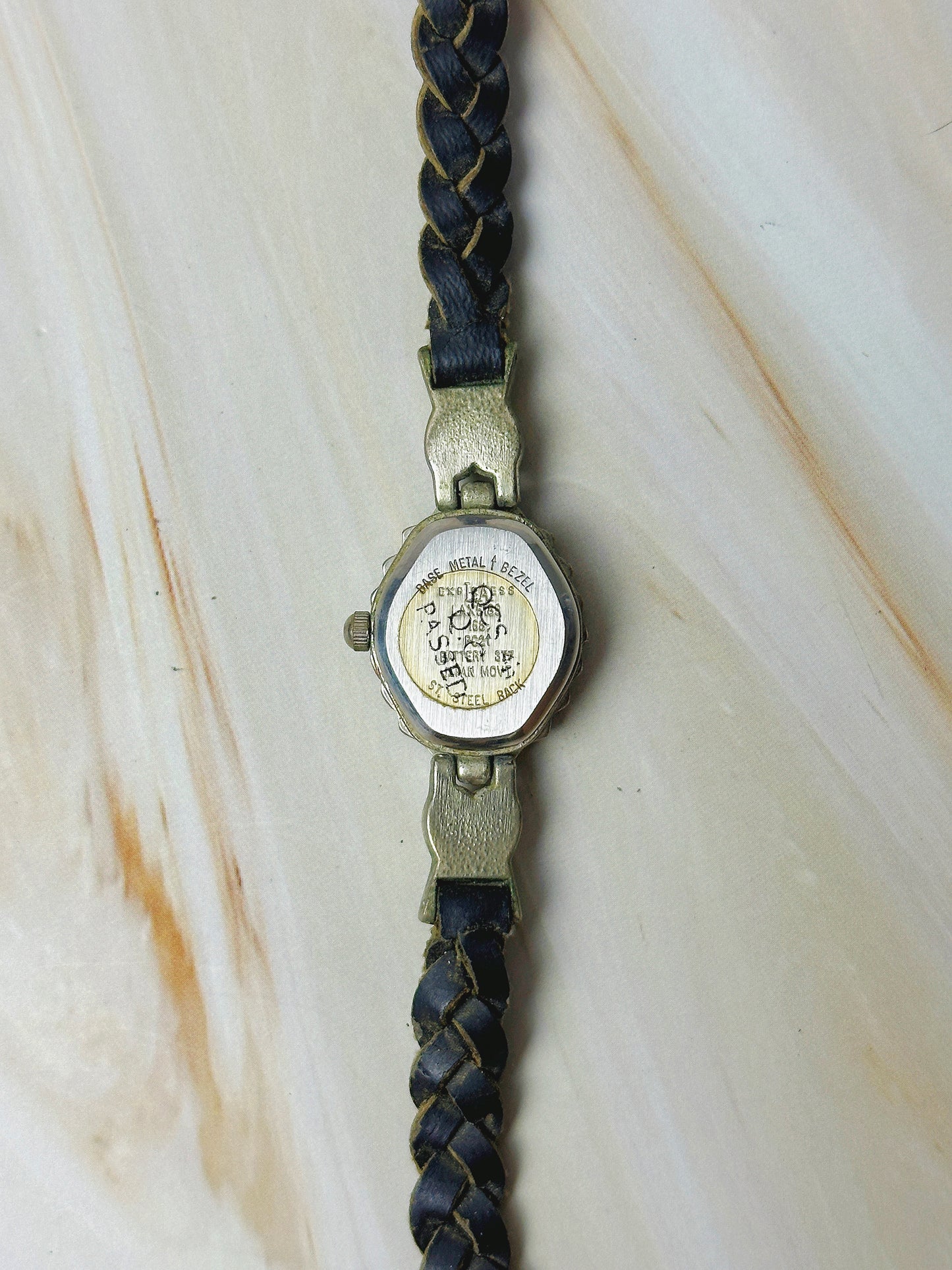 Express L.A Ladies Quartz Watch – Heart Design – Braided Leather Strap – Crystal Bezel