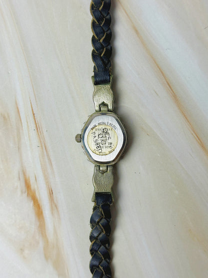 Express L.A Ladies Quartz Watch – Heart Design – Braided Leather Strap – Crystal Bezel