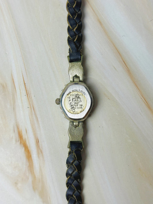 Express L.A Ladies Quartz Watch – Heart Design – Braided Leather Strap – Crystal Bezel