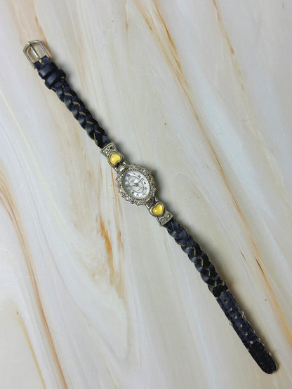 Express L.A Ladies Quartz Watch – Heart Design – Braided Leather Strap – Crystal Bezel