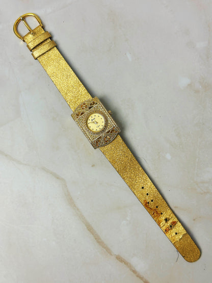 Vintage Jacomo Ladies Watch – Gold Tone Filigree Bracelet – Ornate Design – Quartz