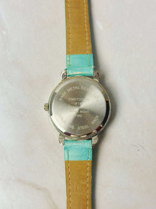 Folio Floral Crystal Ladies Watch – Mother of Pearl Dial – Turquoise Strap