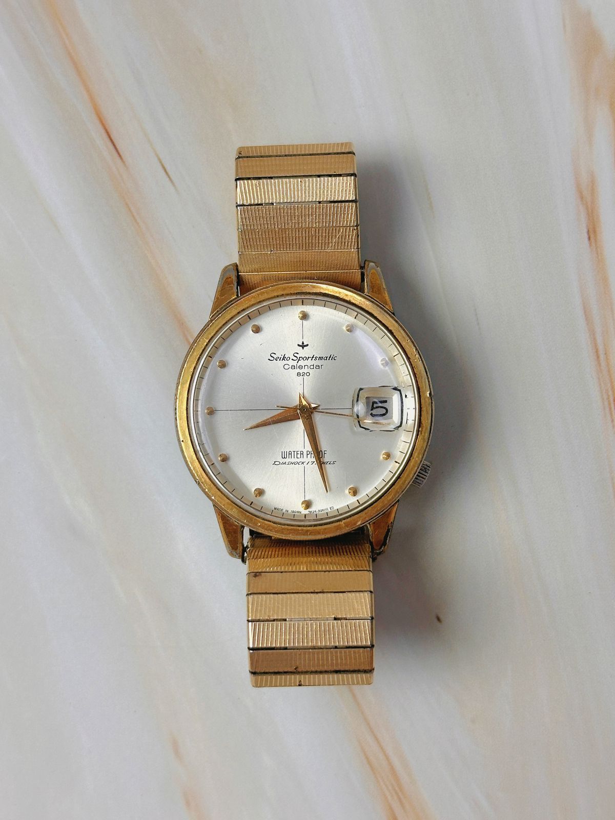 Seiko Sportsmatic Calendar 820 Vintage Automatic Watch – Gold Tone – Date – Diashock 17 Jewels